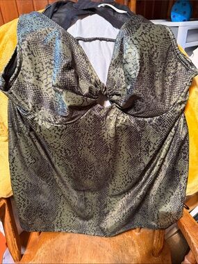 Women’s Olive Green Snake-Print Tankini Top